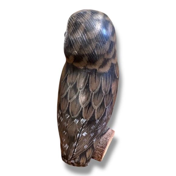 Vintage Hand Painted Owl on a Log - Picture 2 of 3